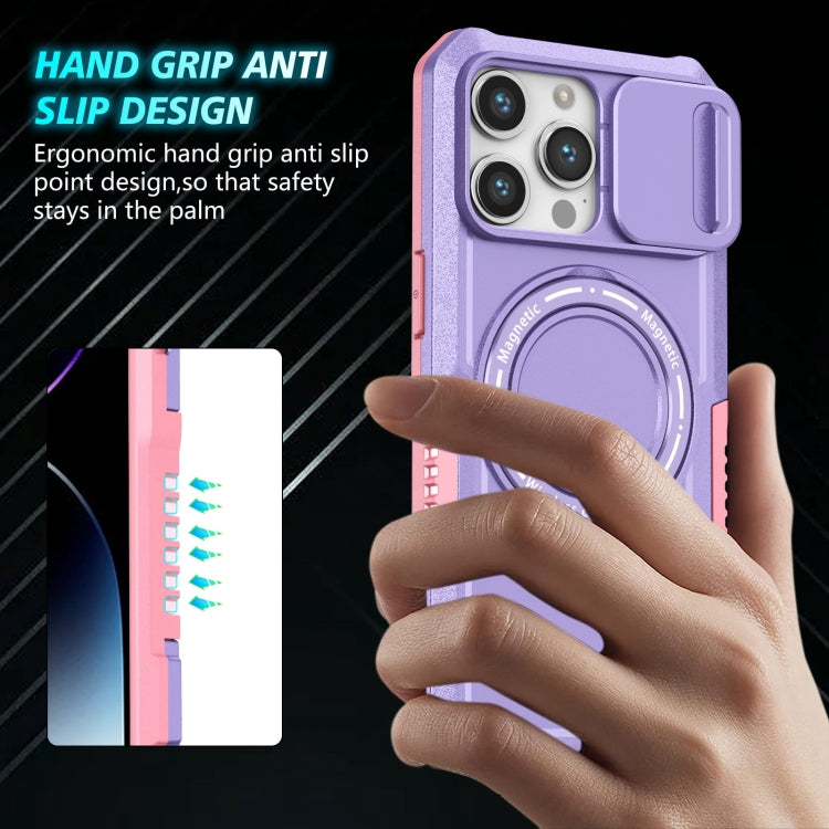 For iPhone 15 Pro Max Sliding Camshield MagSafe Holder TPU Hybrid PC Phone Case(Pink Purple) - HoMEdemic™ 
