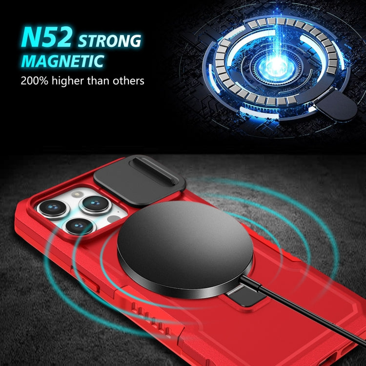 For iPhone 15 Pro Max Sliding Camshield MagSafe Holder TPU Hybrid PC Phone Case(Red) - HoMEdemic™ 