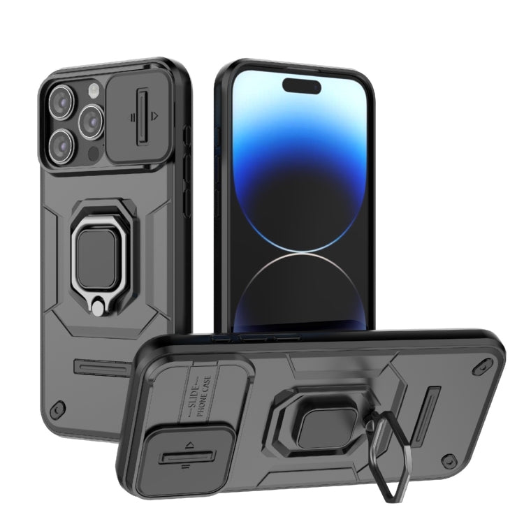 For iPhone 15 Pro Max Sliding Camshield TPU + PC Shockproof Phone Case with Holder(Black) - HoMEdemic™ 