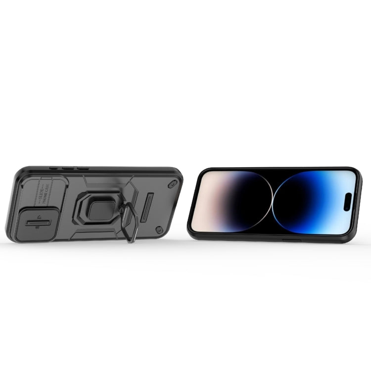 For iPhone 15 Pro Max Sliding Camshield TPU + PC Shockproof Phone Case with Holder(Black) - HoMEdemic™ 