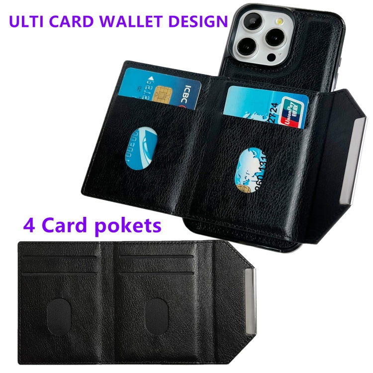 For iPhone 15 Pro Max Solid Color Metal Buckle Card Slots Bag Phone Case(Black) - HoMEdemic™ 