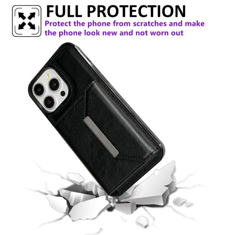 For iPhone 15 Pro Max Solid Color Metal Buckle Card Slots Bag Phone Case(Black) - HoMEdemic™ 