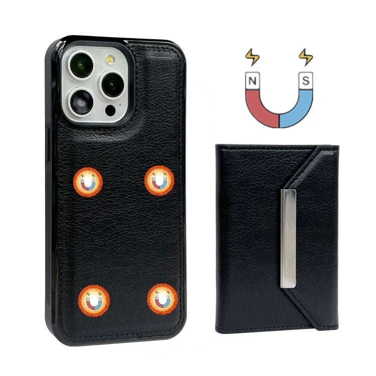 For iPhone 15 Pro Max Solid Color Metal Buckle Card Slots Bag Phone Case(Black) - HoMEdemic™ 