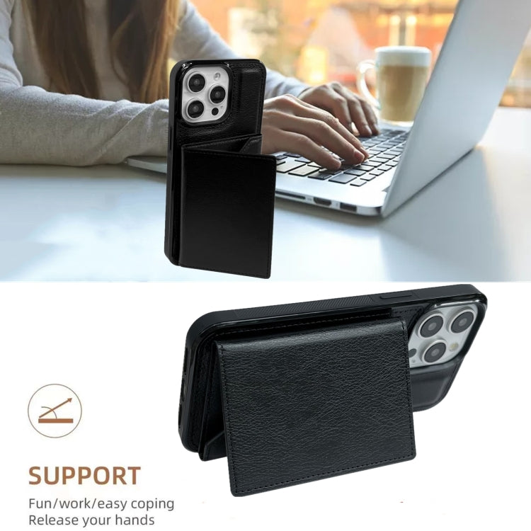 For iPhone 15 Pro Max Solid Color Metal Buckle Card Slots Bag Phone Case(Black) - HoMEdemic™ 