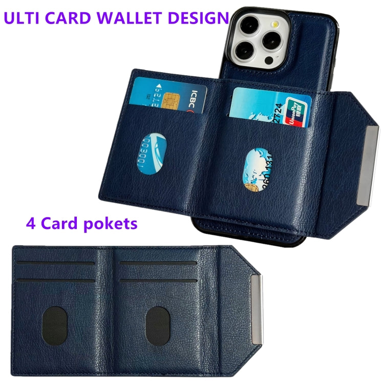 For iPhone 15 Pro Max Solid Color Metal Buckle Card Slots Bag Phone Case(Blue) - HoMEdemic™ 