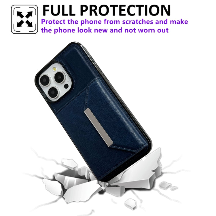 For iPhone 15 Pro Max Solid Color Metal Buckle Card Slots Bag Phone Case(Blue) - HoMEdemic™ 