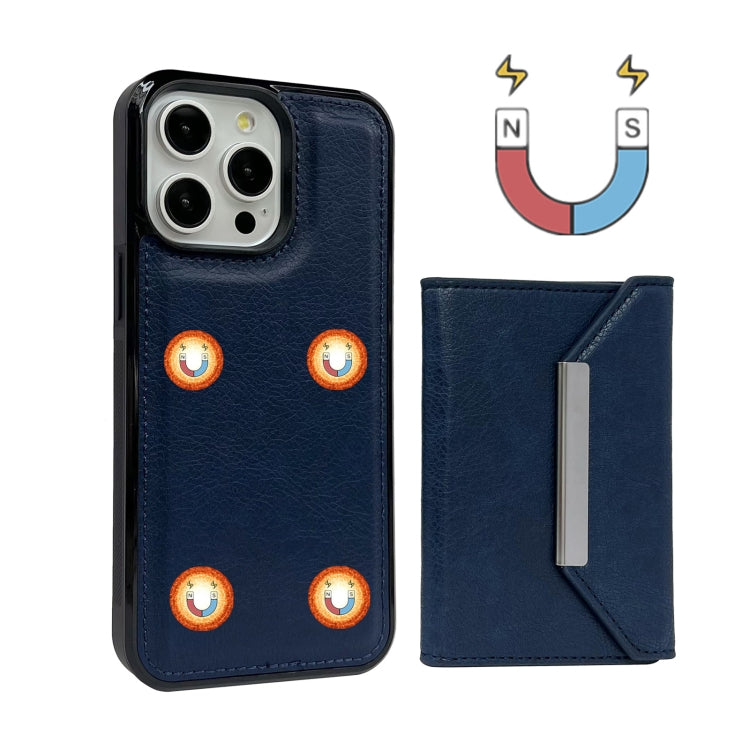 For iPhone 15 Pro Max Solid Color Metal Buckle Card Slots Bag Phone Case(Blue) - HoMEdemic™ 