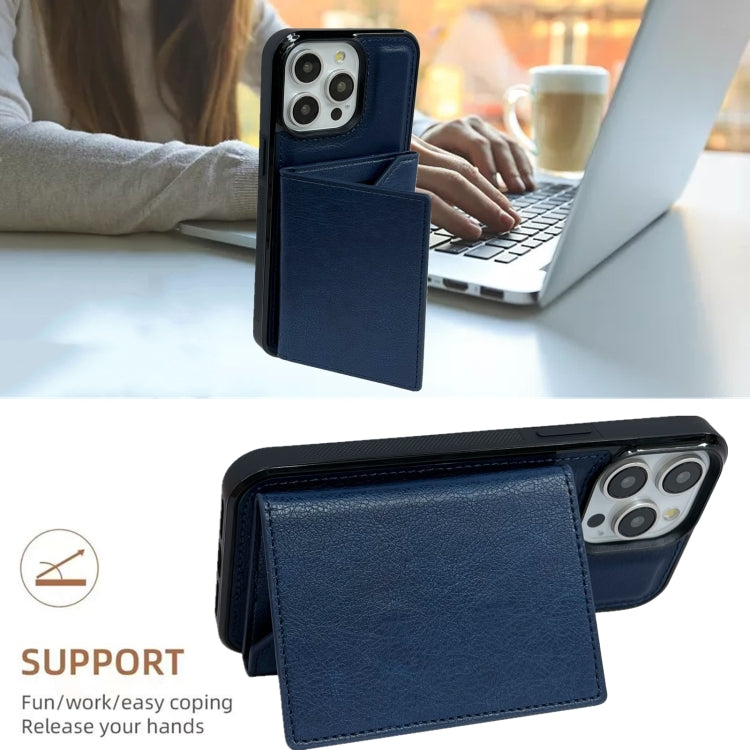 For iPhone 15 Pro Max Solid Color Metal Buckle Card Slots Bag Phone Case(Blue) - HoMEdemic™ 