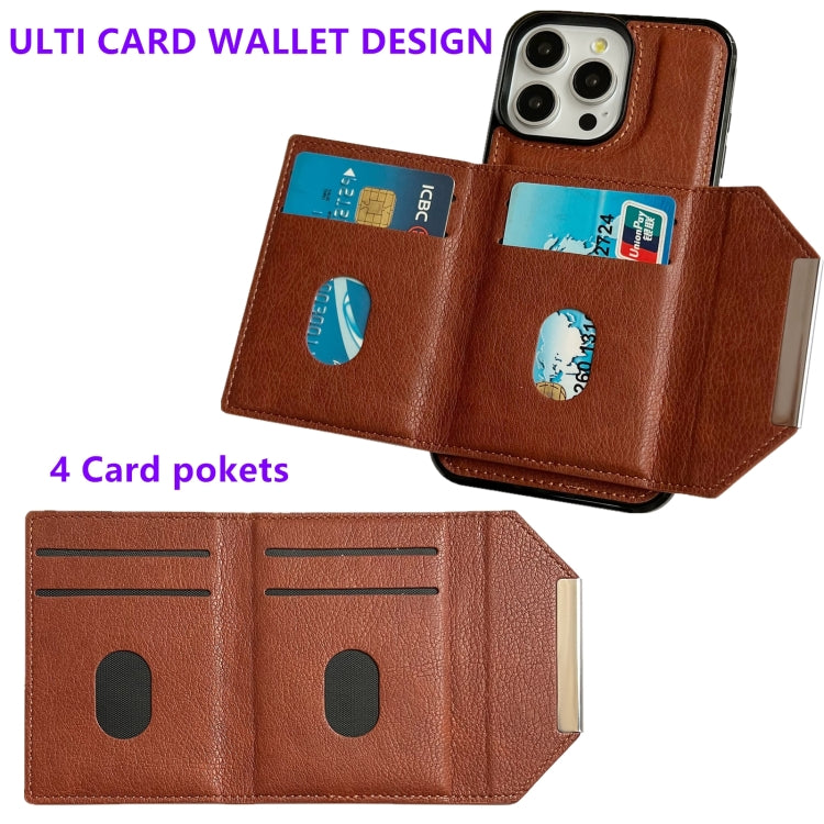 For iPhone 15 Pro Max Solid Color Metal Buckle Card Slots Bag Phone Case(Brown) - HoMEdemic™ 