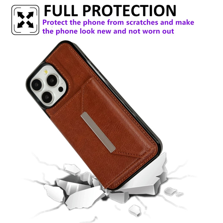 For iPhone 15 Pro Max Solid Color Metal Buckle Card Slots Bag Phone Case(Brown) - HoMEdemic™ 