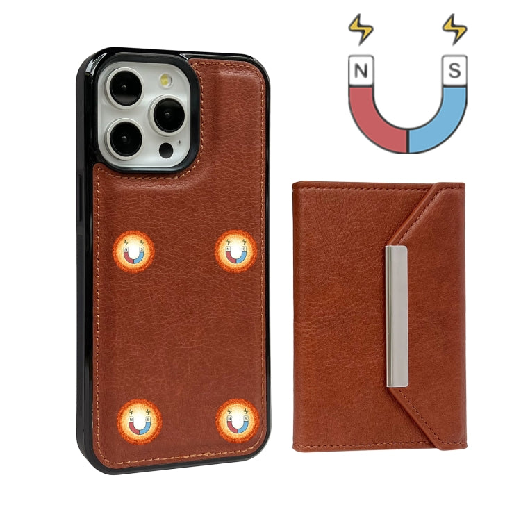 For iPhone 15 Pro Max Solid Color Metal Buckle Card Slots Bag Phone Case(Brown) - HoMEdemic™ 