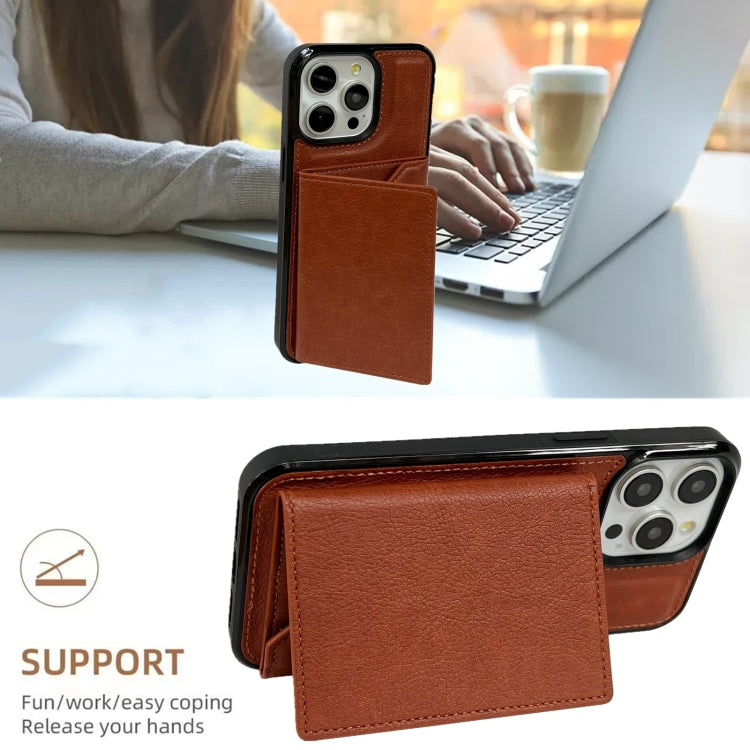 For iPhone 15 Pro Max Solid Color Metal Buckle Card Slots Bag Phone Case(Brown) - HoMEdemic™ 