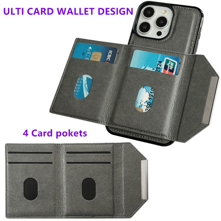 For iPhone 15 Pro Max Solid Color Metal Buckle Card Slots Bag Phone Case(Grey) - HoMEdemic™ 