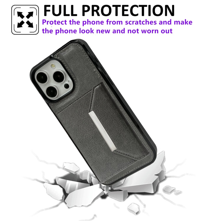 For iPhone 15 Pro Max Solid Color Metal Buckle Card Slots Bag Phone Case(Grey) - HoMEdemic™ 