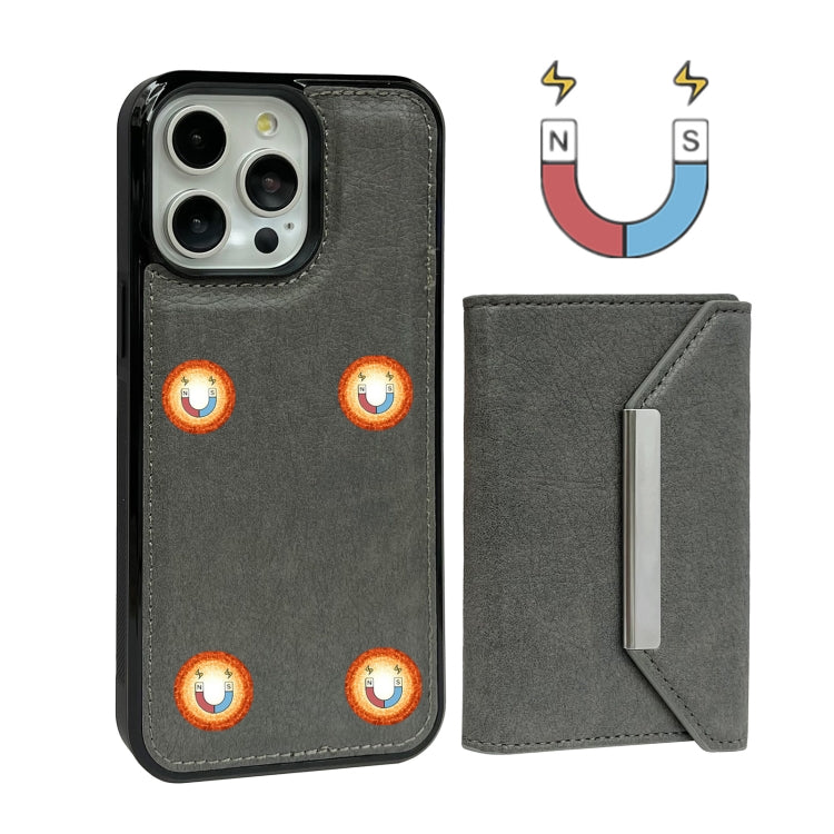 For iPhone 15 Pro Max Solid Color Metal Buckle Card Slots Bag Phone Case(Grey) - HoMEdemic™ 