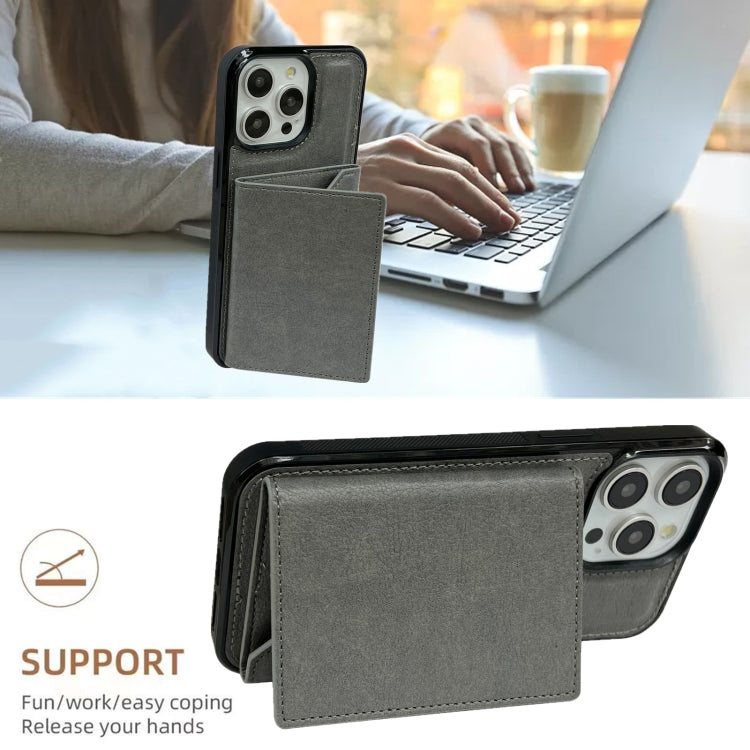 For iPhone 15 Pro Max Solid Color Metal Buckle Card Slots Bag Phone Case(Grey) - HoMEdemic™ 