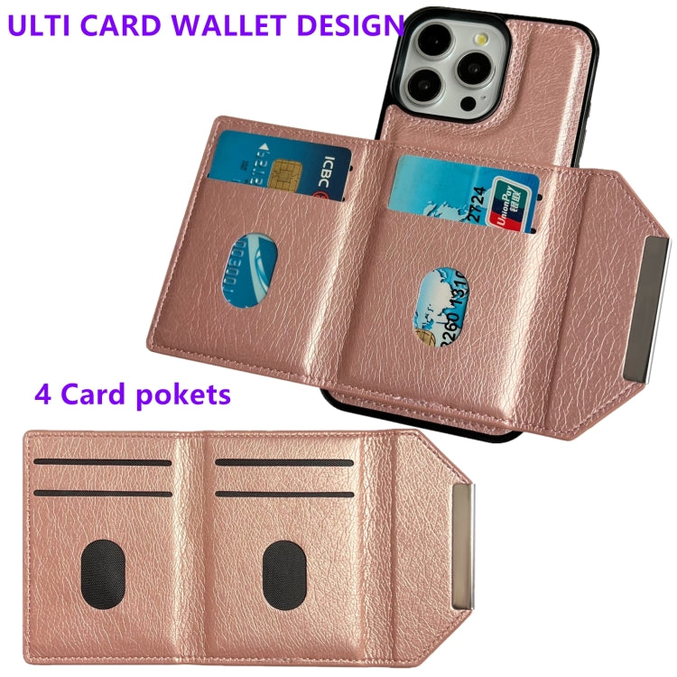 For iPhone 15 Pro Max Solid Color Metal Buckle Card Slots Bag Phone Case(Rose Gold) - HoMEdemic™ 