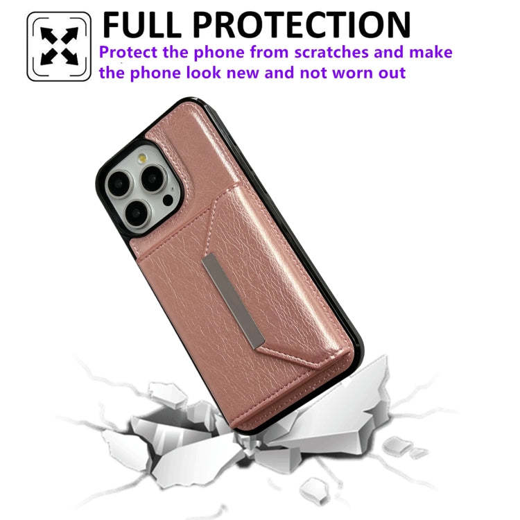 For iPhone 15 Pro Max Solid Color Metal Buckle Card Slots Bag Phone Case(Rose Gold) - HoMEdemic™ 