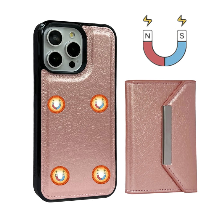 For iPhone 15 Pro Max Solid Color Metal Buckle Card Slots Bag Phone Case(Rose Gold) - HoMEdemic™ 