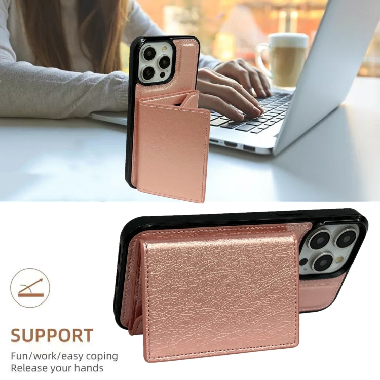 For iPhone 15 Pro Max Solid Color Metal Buckle Card Slots Bag Phone Case(Rose Gold) - HoMEdemic™ 