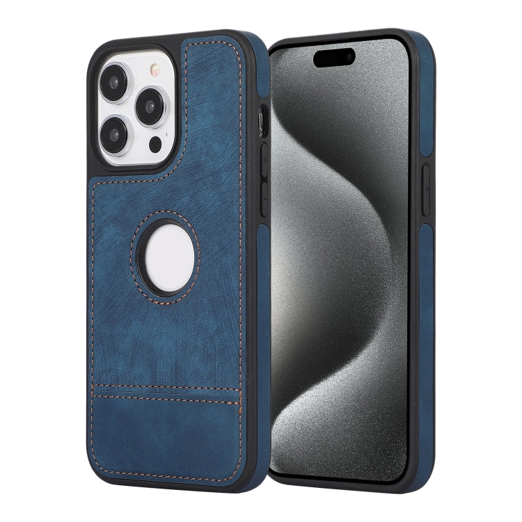 For iPhone 15 Pro Max Splicing Sewing Hollow Cutout PU Phone Case(Blue) - HoMEdemic™ 