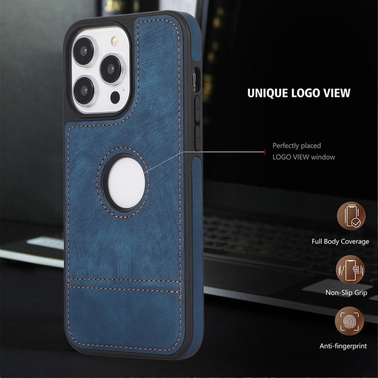 For iPhone 15 Pro Max Splicing Sewing Hollow Cutout PU Phone Case(Blue) - HoMEdemic™ 