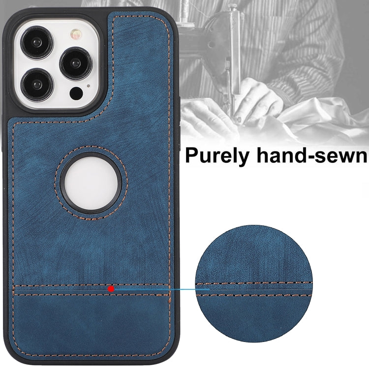 For iPhone 15 Pro Max Splicing Sewing Hollow Cutout PU Phone Case(Blue) - HoMEdemic™ 