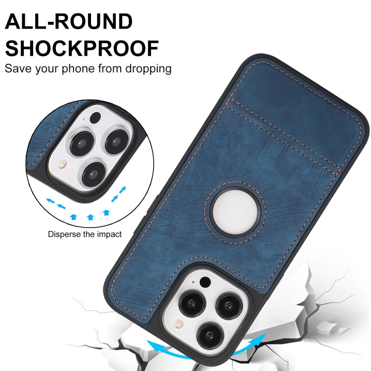 For iPhone 15 Pro Max Splicing Sewing Hollow Cutout PU Phone Case(Blue) - HoMEdemic™ 
