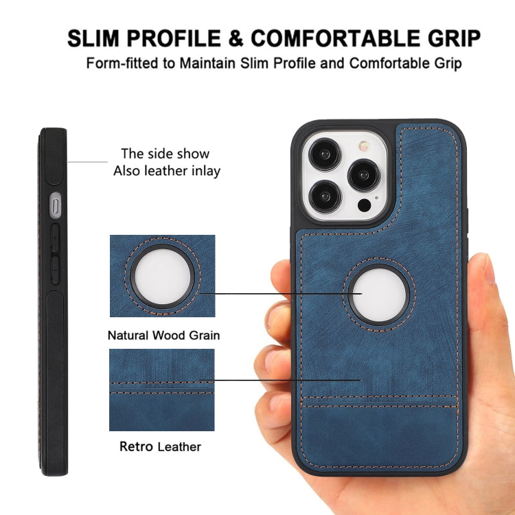 For iPhone 15 Pro Max Splicing Sewing Hollow Cutout PU Phone Case(Blue) - HoMEdemic™ 
