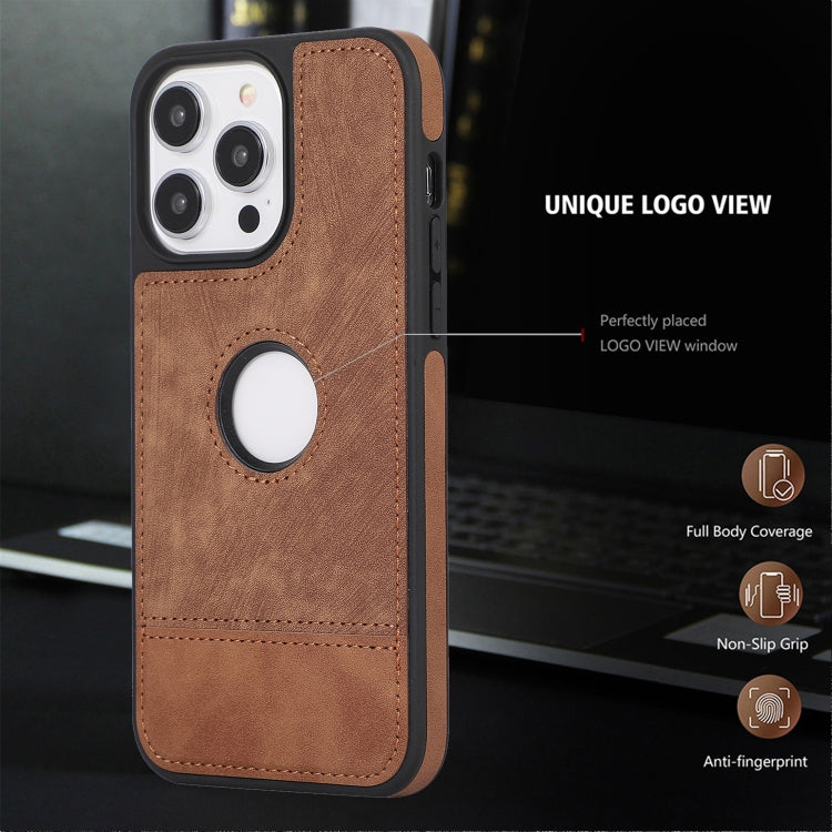 For iPhone 15 Pro Max Splicing Sewing Hollow Cutout PU Phone Case(Brown) - HoMEdemic™ 