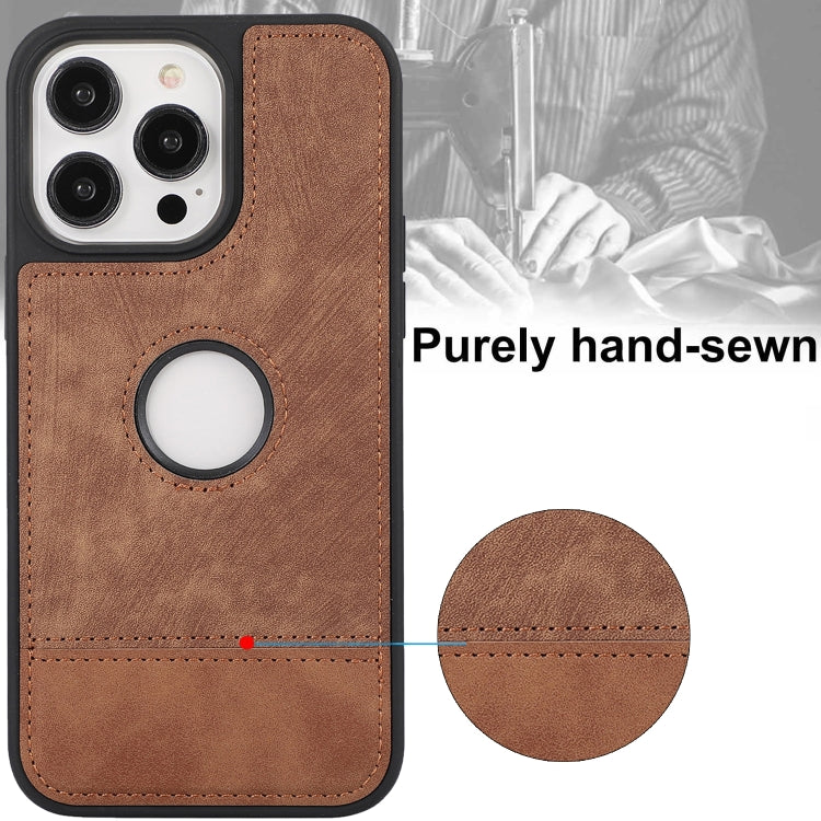 For iPhone 15 Pro Max Splicing Sewing Hollow Cutout PU Phone Case(Brown) - HoMEdemic™ 