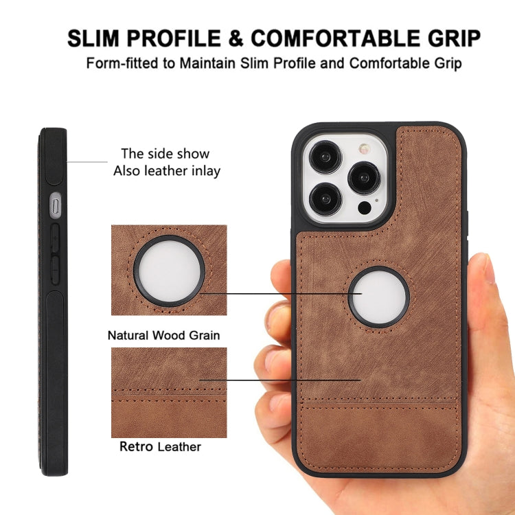 For iPhone 15 Pro Max Splicing Sewing Hollow Cutout PU Phone Case(Brown) - HoMEdemic™ 