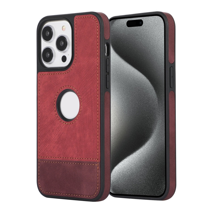 For iPhone 15 Pro Max Splicing Sewing Hollow Cutout PU Phone Case(Red) - HoMEdemic™ 