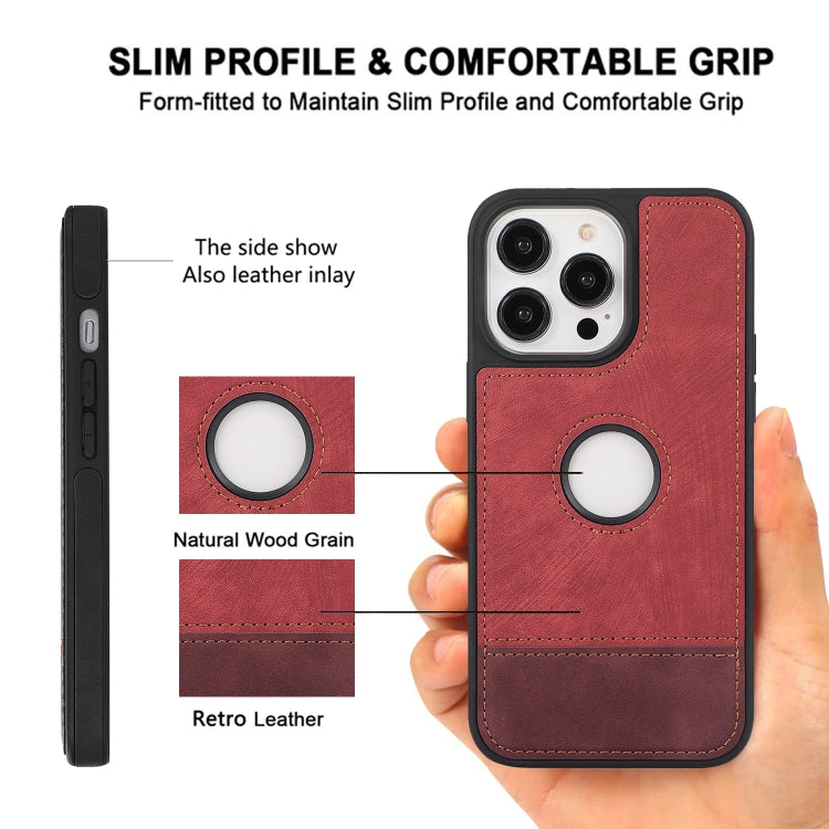 For iPhone 15 Pro Max Splicing Sewing Hollow Cutout PU Phone Case(Red) - HoMEdemic™ 