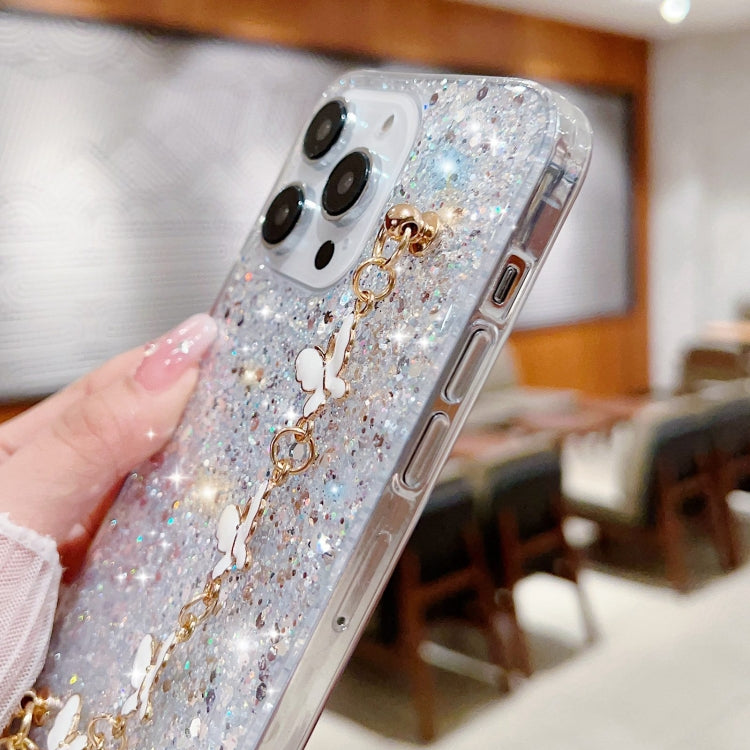 For iPhone 15 Pro Max Starry Sequin Butterfly Chain Epoxy TPU Phone Case(Yellow) - HoMEdemic™ 