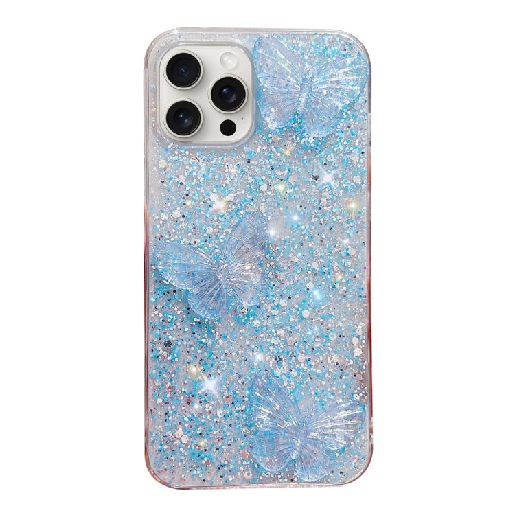 For iPhone 15 Pro Max Starry Sequin Crystal Butterflies Epoxy TPU Phone Case(Blue) - HoMEdemic™ 