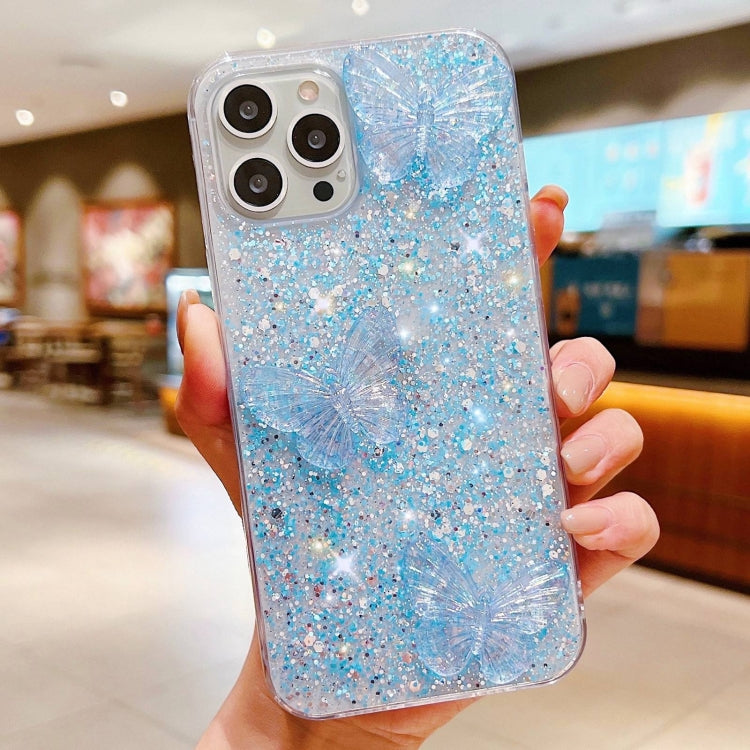 For iPhone 15 Pro Max Starry Sequin Crystal Butterflies Epoxy TPU Phone Case(Blue) - HoMEdemic™ 