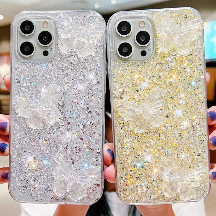 For iPhone 15 Pro Max Starry Sequin Crystal Butterflies Epoxy TPU Phone Case(Blue) - HoMEdemic™ 