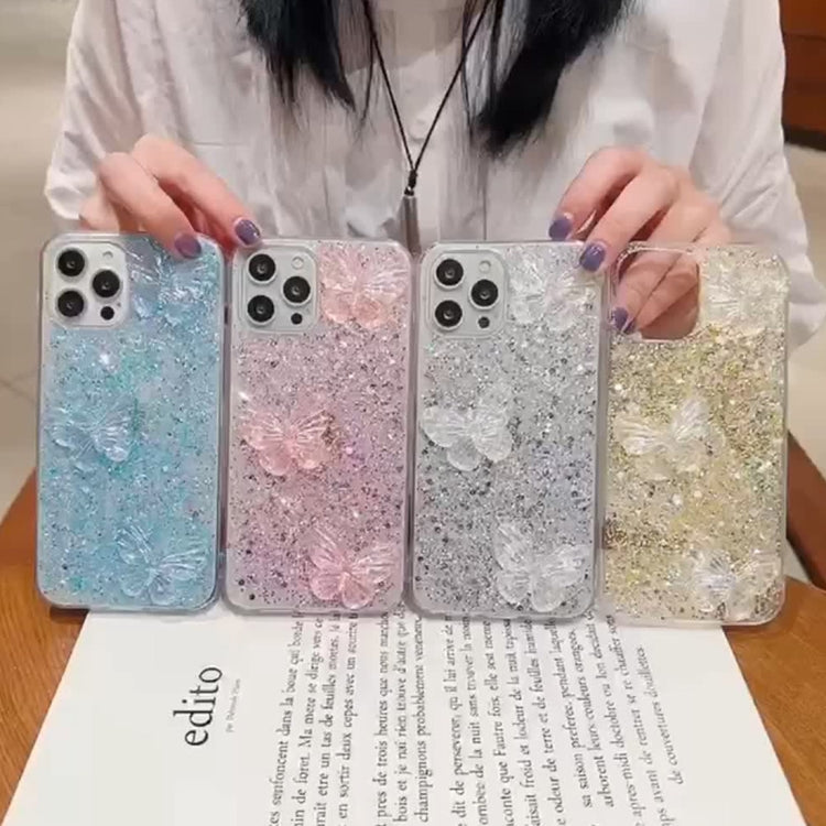 For iPhone 15 Pro Max Starry Sequin Crystal Butterflies Epoxy TPU Phone Case(Pink) - HoMEdemic™ 