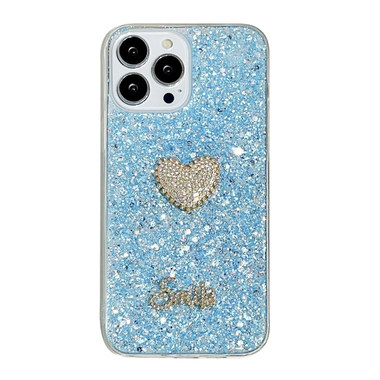 For iPhone 15 Pro Max Starry Sequin Diamond Heart Epoxy TPU Phone Case(Blue) - HoMEdemic™ 