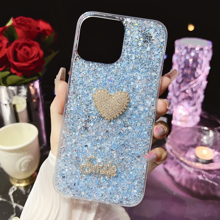 For iPhone 15 Pro Max Starry Sequin Diamond Heart Epoxy TPU Phone Case(Blue) - HoMEdemic™ 