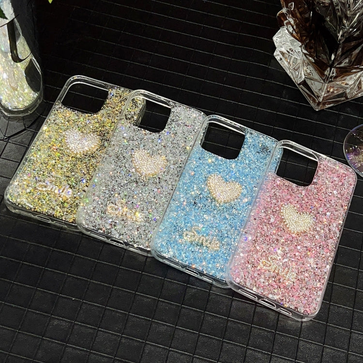 For iPhone 15 Pro Max Starry Sequin Diamond Heart Epoxy TPU Phone Case(Blue) - HoMEdemic™ 