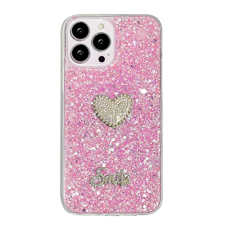 For iPhone 15 Pro Max Starry Sequin Diamond Heart Epoxy TPU Phone Case(Pink) - HoMEdemic™ 