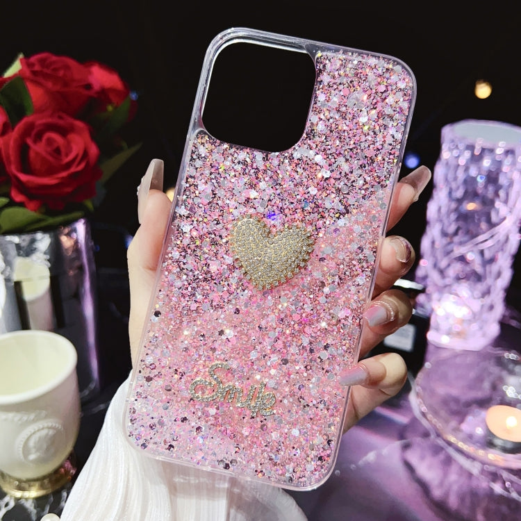 For iPhone 15 Pro Max Starry Sequin Diamond Heart Epoxy TPU Phone Case(Pink) - HoMEdemic™ 