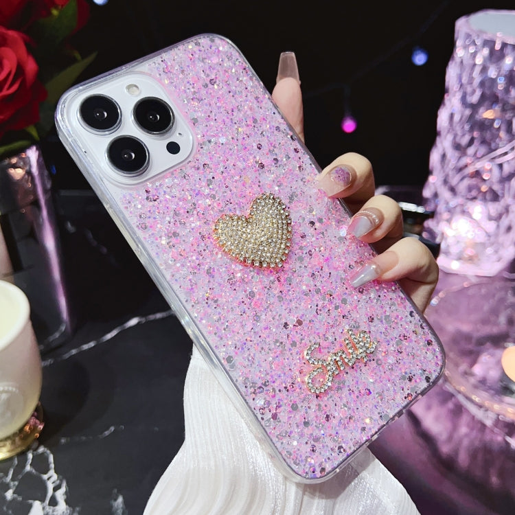 For iPhone 15 Pro Max Starry Sequin Diamond Heart Epoxy TPU Phone Case(Pink) - HoMEdemic™ 