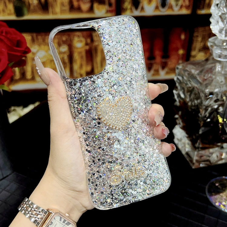 For iPhone 15 Pro Max Starry Sequin Diamond Heart Epoxy TPU Phone Case(Pink) - HoMEdemic™ 