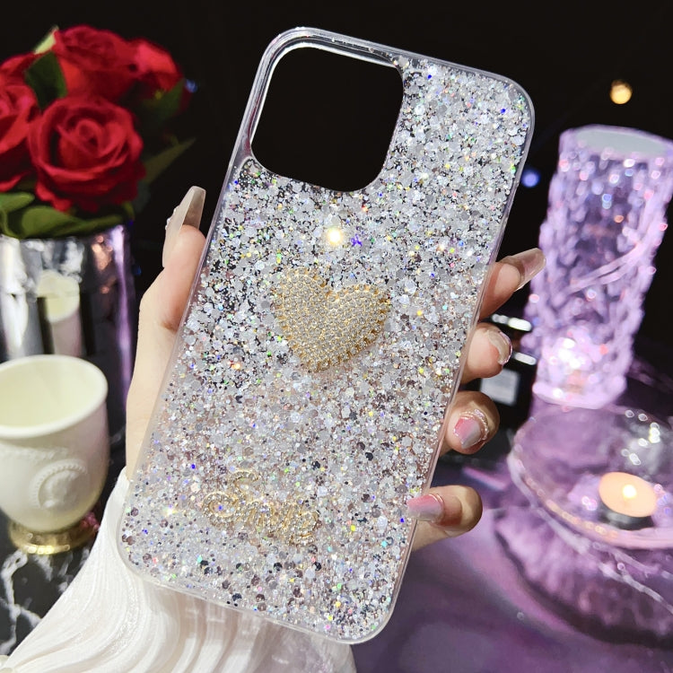 For iPhone 15 Pro Max Starry Sequin Diamond Heart Epoxy TPU Phone Case(Silver) - HoMEdemic™ 
