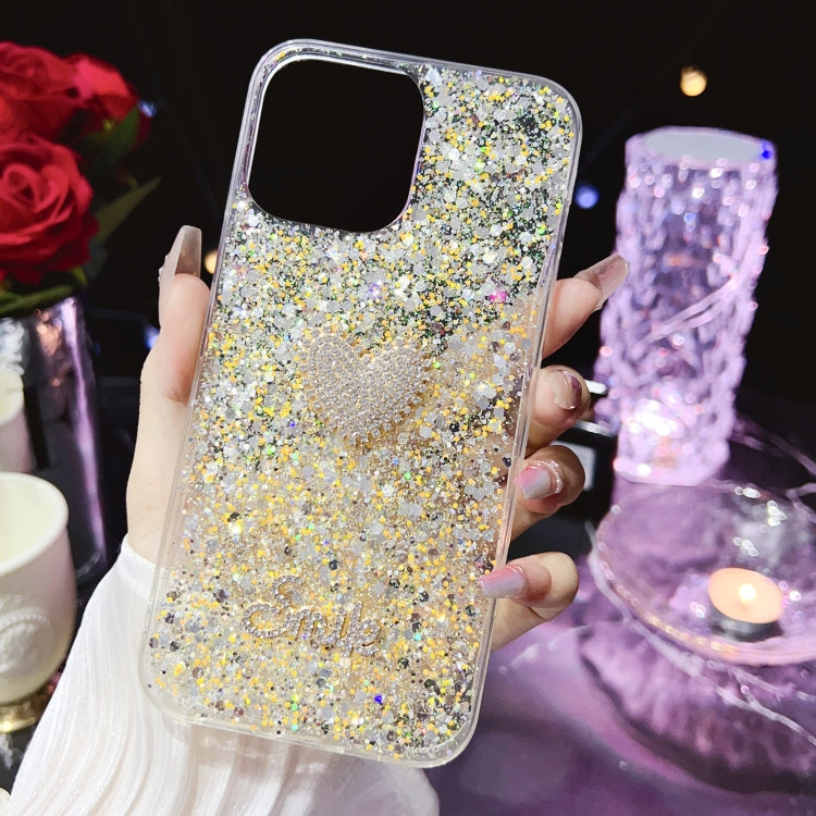 For iPhone 15 Pro Max Starry Sequin Diamond Heart Epoxy TPU Phone Case(Yellow) - HoMEdemic™ 