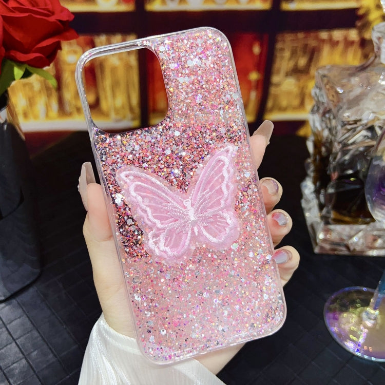 For iPhone 15 Pro Max Starry Sequin Embroidered Butterfly Epoxy TPU Phone Case(Pink) - HoMEdemic™ 