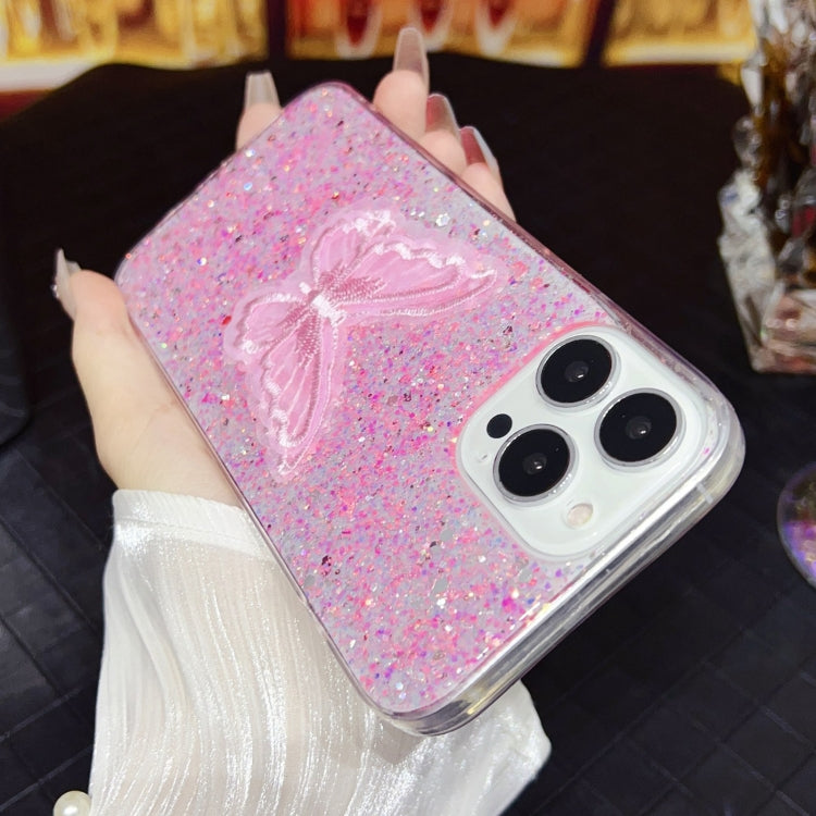 For iPhone 15 Pro Max Starry Sequin Embroidered Butterfly Epoxy TPU Phone Case(Pink) - HoMEdemic™ 